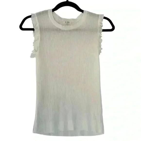 LA MIEL Avery Sleeveless Crewneck Ivory Ribbed Knit Sheer Tank Top Size Large - Picture 2 of 15